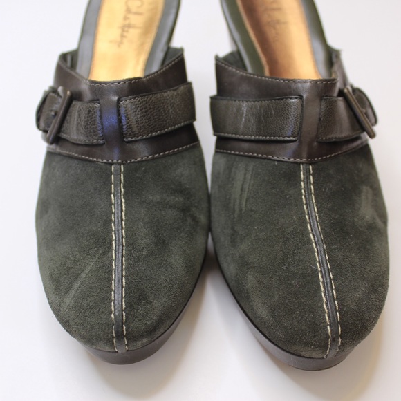 Cole Haan | Green Suede Pointed Toe Clogs - Picture 3 of 12